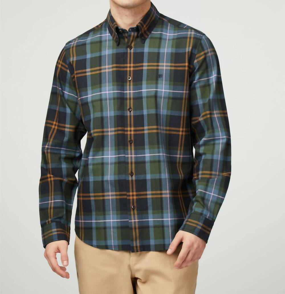 NEW BEN SHERMAN long sleeve oversized tartan check shirt in camouflage